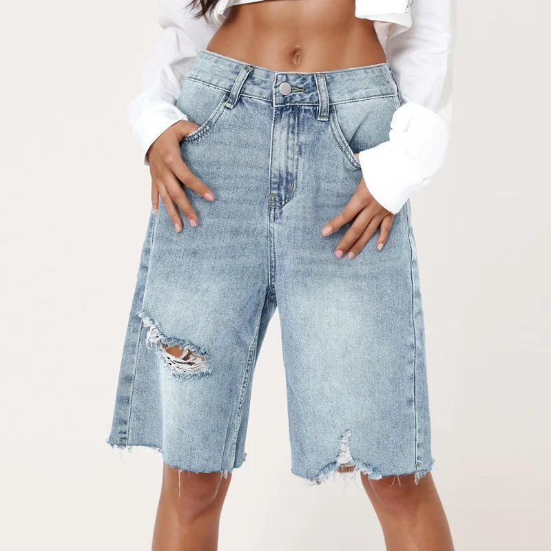 Short en jean taille haute pour femmes