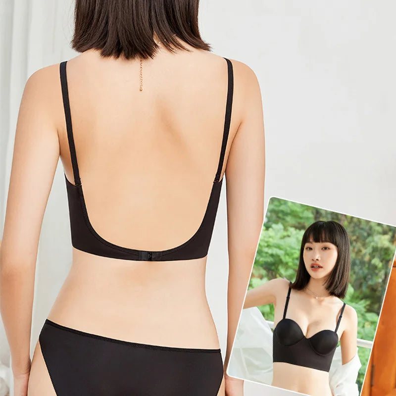 Soutien-gorge Push Up et culotte pour femmes Invisible dos nu deux pièces débardeur Brasier