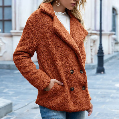 Veste en peluche à manches longues pour femmes, manteau en fausse fourrure