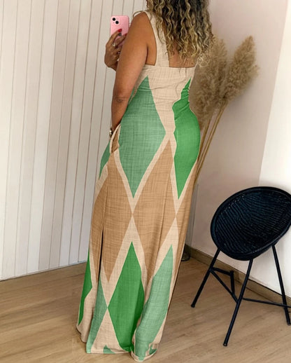 Robe d'été à bretelles épaisses, imprimé géométrique pour femmes
