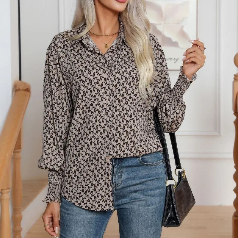 Chemise à simple boutonnage pour femme, chemise couvertes géométrique