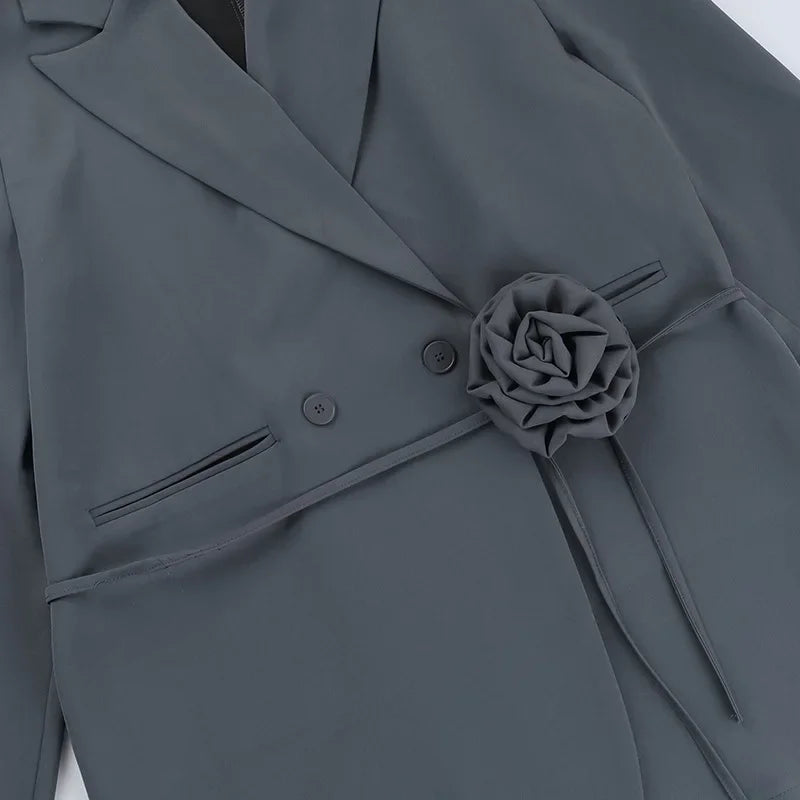 Blazer à ceinture à fleurs pour femme, manteau à manches longues