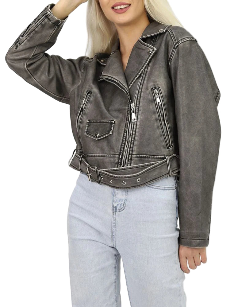 Veste courte en faux cuir pour femmes