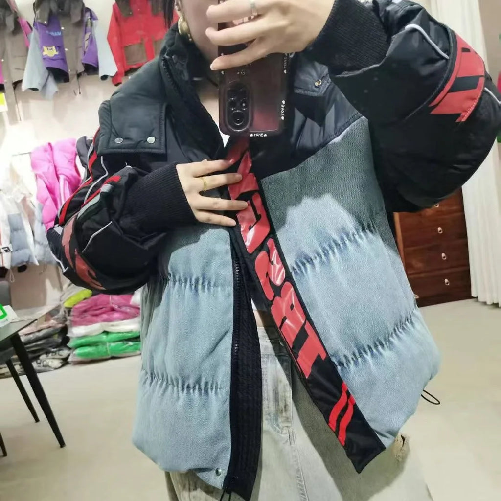 Doudoune courte en denim pour femme