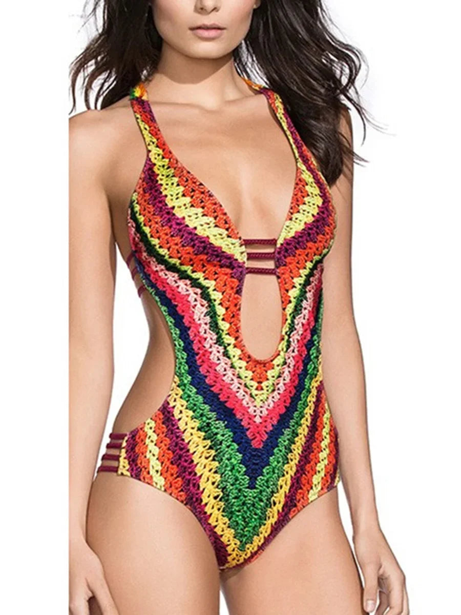 Maillot de bain une pièce, sexy, imprimé floral, bandage, monokini, tanga, pour femmes,