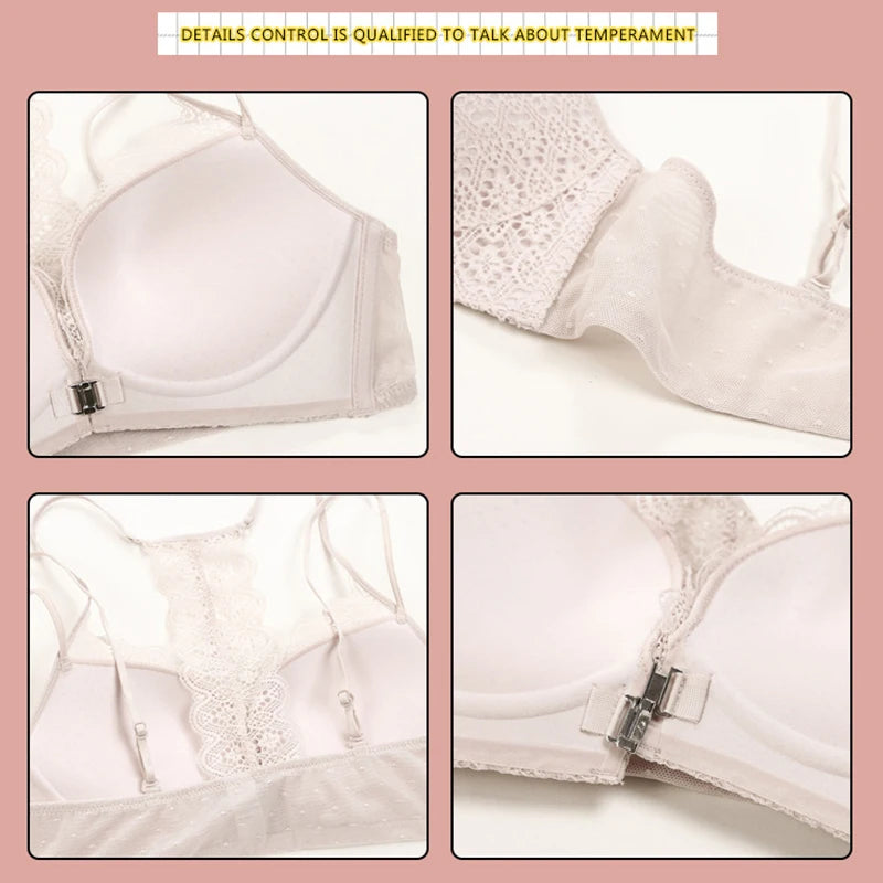 Ensemble soutien-gorge et culotte en dentelle, Sexy, dos nu, sans couture, Push Up pour femmes