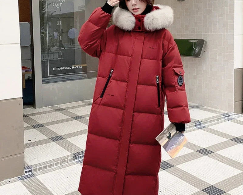 Doudoune extra épaisse avec col en fourrure de renard pour femme