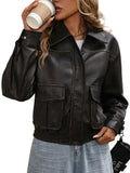 Veste vintage lâche pu similicuir pour femmes