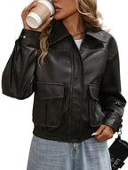 Veste vintage lâche pu similicuir pour femmes