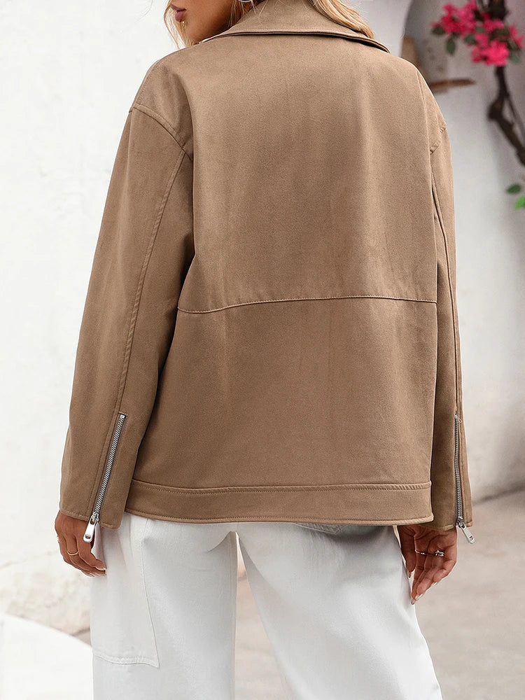 Veste ample rétro en faux cuir souple pour femme