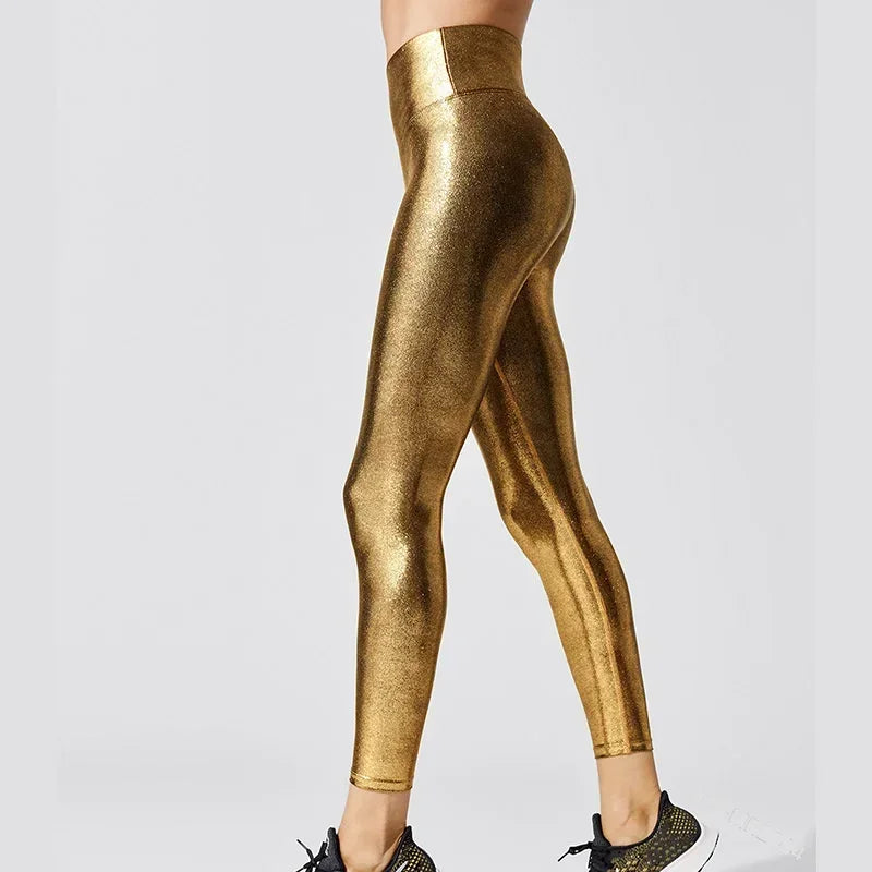 Leggings  lustrés métalliques pour femmes taille élastique