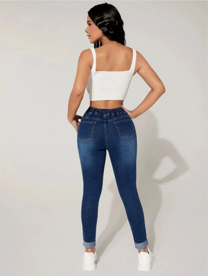 Jeans skinny taille haute pour femmes mode taille élastique à lacets Slim