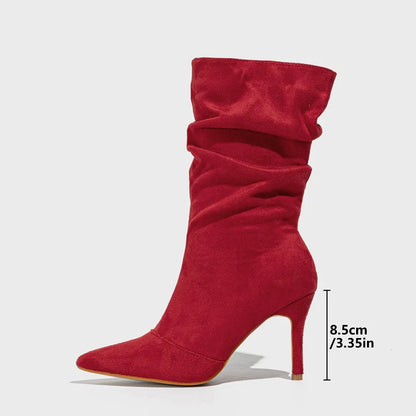 Bottines pour femme plissé bout pointu à talons hauts