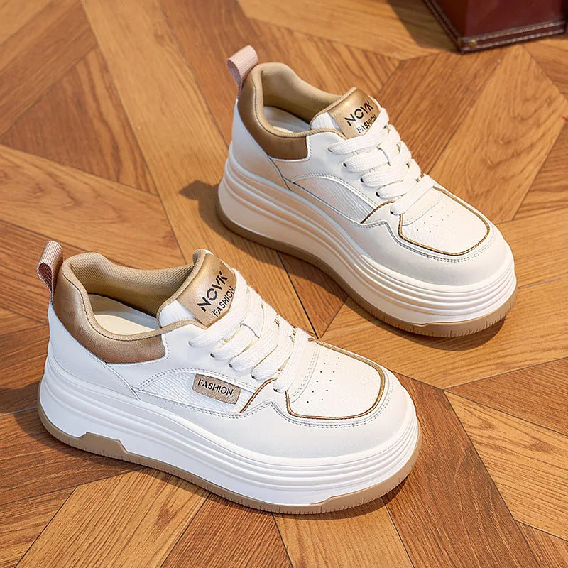 Basket à lacets en cuir de vache véritable pour femmes