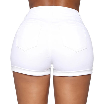 Short en jean taille haute extensible en coton Liooil pour femme