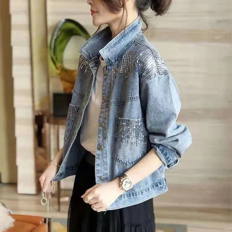 Veste en jean à paillettes pour femmes