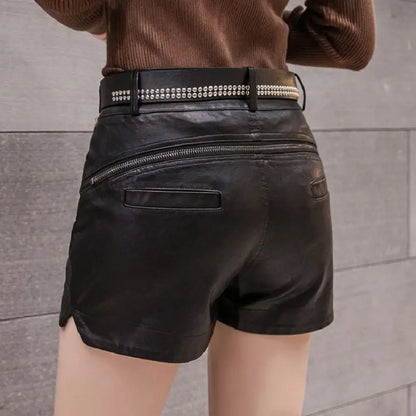 Short en patchwork à fermeture éclair noir slim pour femme