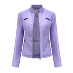Veste en cuir violet pour femme