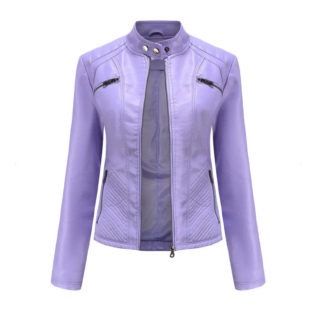 Veste en cuir violet pour femme