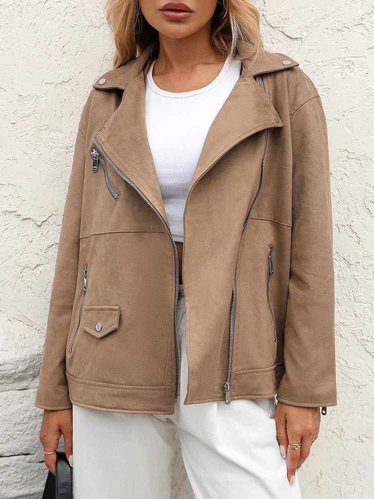Veste ample rétro en faux cuir souple pour femme
