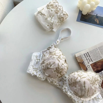 Soutien-gorge réglable en dentelle brodée de fleurs pour femmes