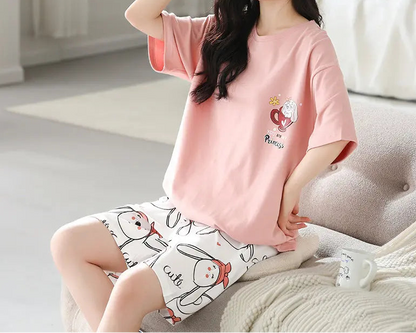 Ensemble de pyjama en coton à manches courtes pour femmes