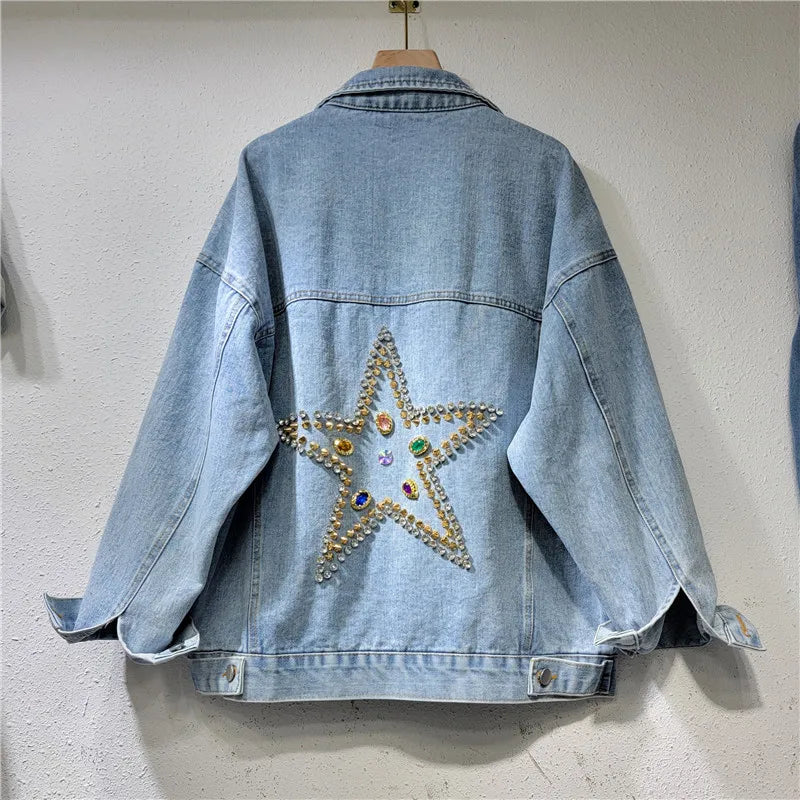 Veste en jean à rivets multicolores pour femme