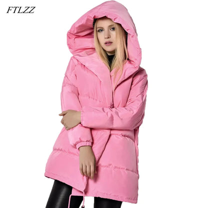 vestes 90% duvet de canard blanc Parkas manteaux à capuche amples moyen Long chaud décontracté rose neige pour femmes