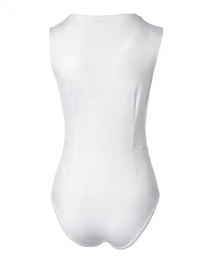 Body à fermeture éclair sur le devant, sexy, col en V, pour femmes