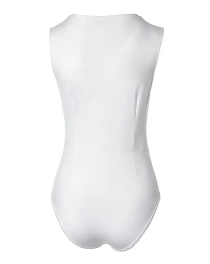 Body à fermeture éclair sur le devant, sexy, col en V, pour femmes