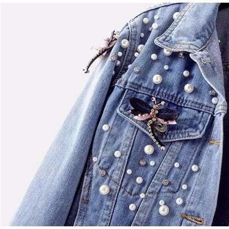 Veste en jean pour femme ample avec perles