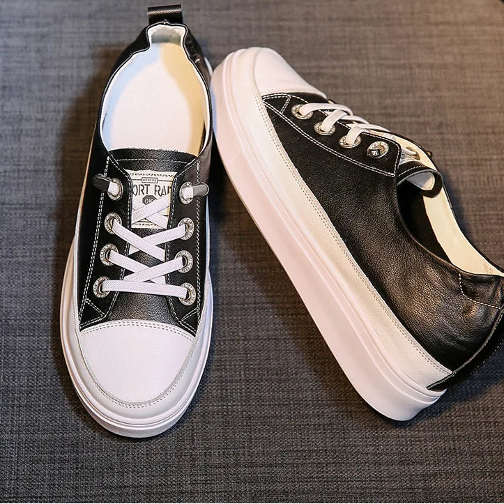 Baskets à talons compensés 5cm en cuir véritable pour femmes