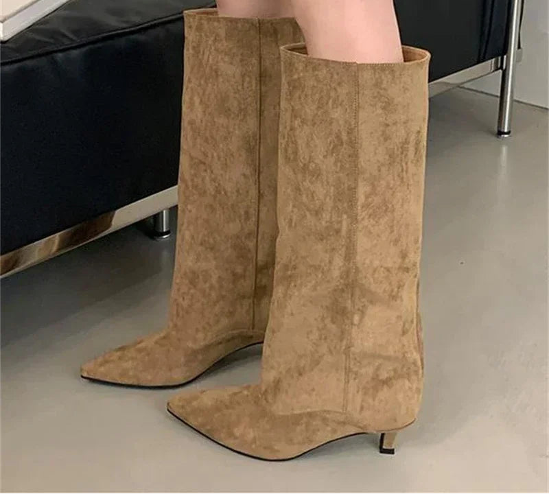 Bottes tendance à talons bas bout pointu pour femmes