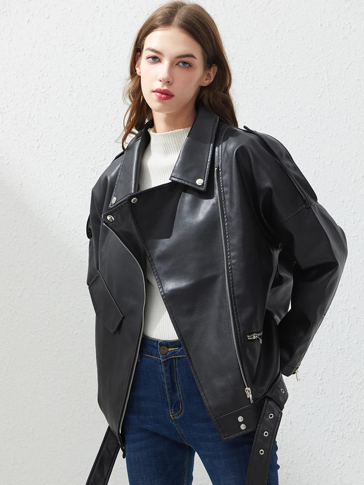 Blouson en similicuir PU femme noir pour femmes