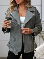 Veste rétro  avec ceinture ample en simili cuir pour femmes