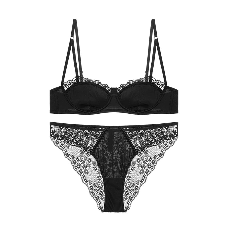 Ensemble de soutien-gorge Ultra-fin en dentelle, sous-vêtements d'épissure en Satin de soie française