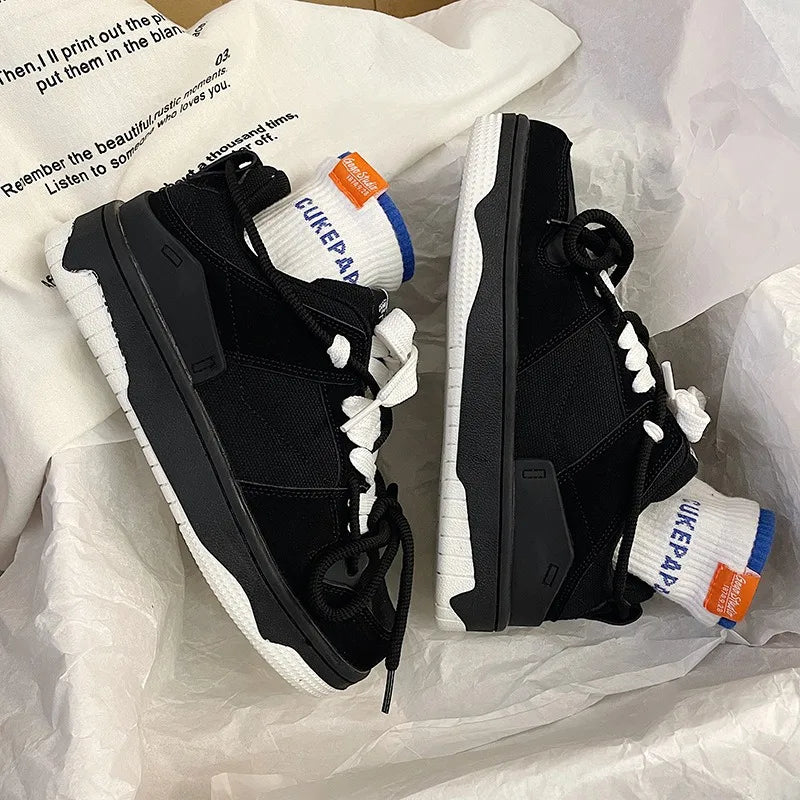 Baskets à lacets à plateforme noire pour hommes