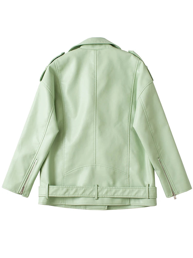 Veste avec ceinture ample fermeture éclair en Faux cuir pour femmes