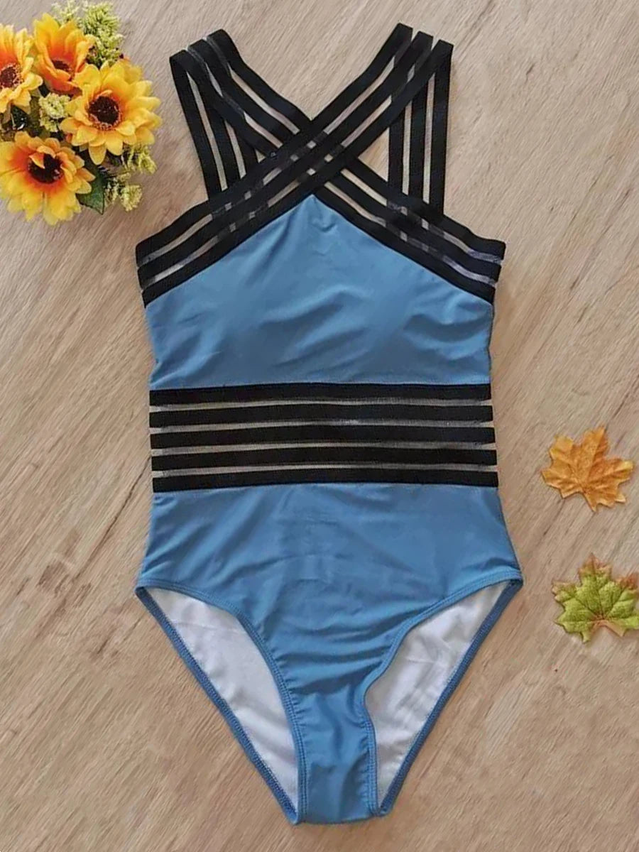 Maillot de bain une pièce avec bande en maille unie pour femmes
