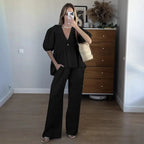 Ensemble 100% coton lin décontracté ample pantalons longs pour femmes