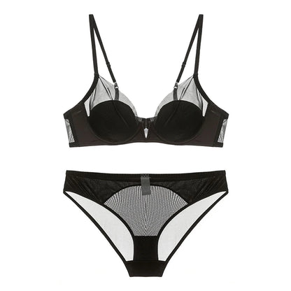 Ensemble de lingerie en dentelle transparente, soutien-gorge push-up pour femmes