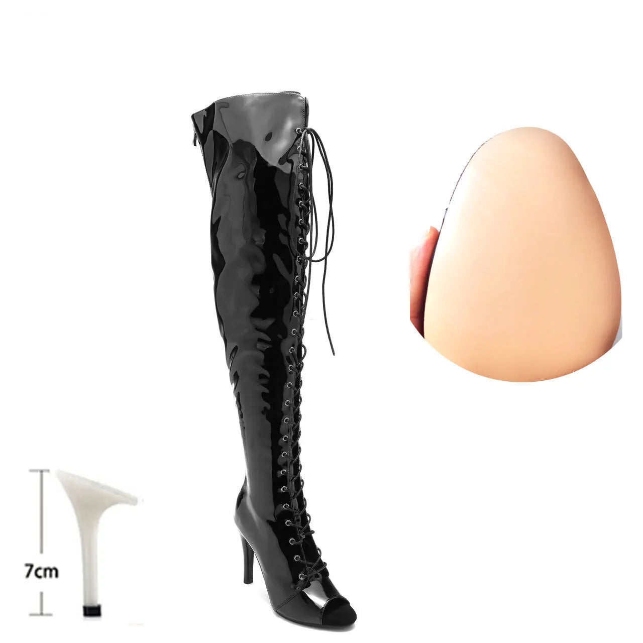 Bottes à lacets au-dessus du genou, chaussures à talons aiguilles pour femmes