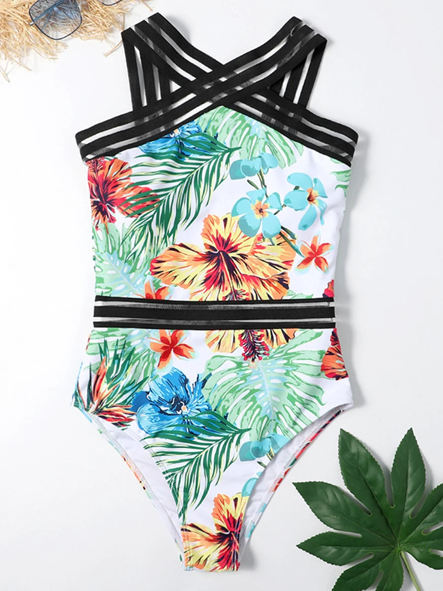 Maillot de bain une pièce en maille, imprimé Floral Tropical, Sexy, pour femmes