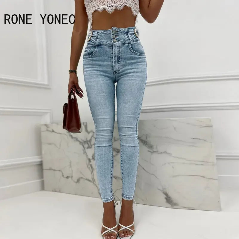 Jeans Taille Haute Multi Boutonnage Pour Femme