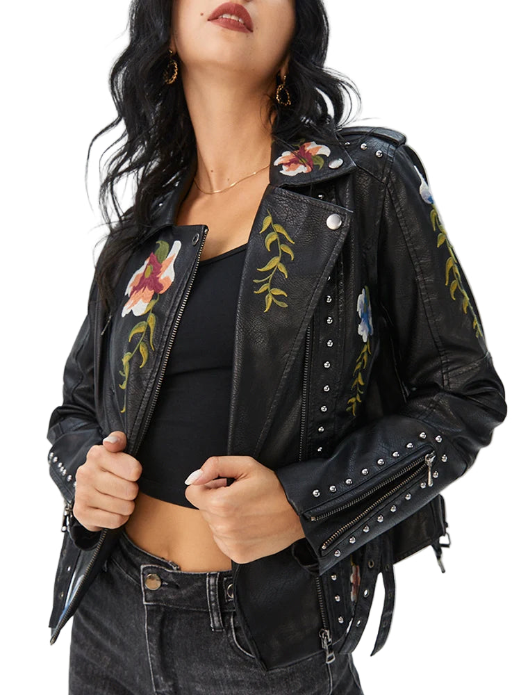 Veste en faux cuir vintage pour femmes