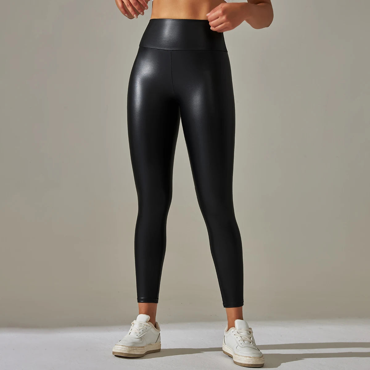 Leggings slim taille haute, Push-Up en cuir PU pour femme