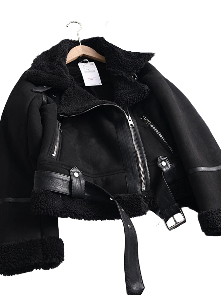 Veste courte faux peau de mouton pour femmes