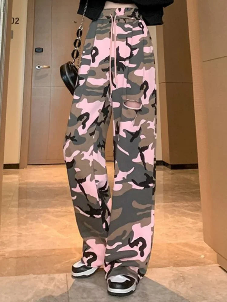 Pantalon à trous imprimé pour femme