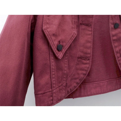 Veste en jean taille haute bordeaux vintage pour femme