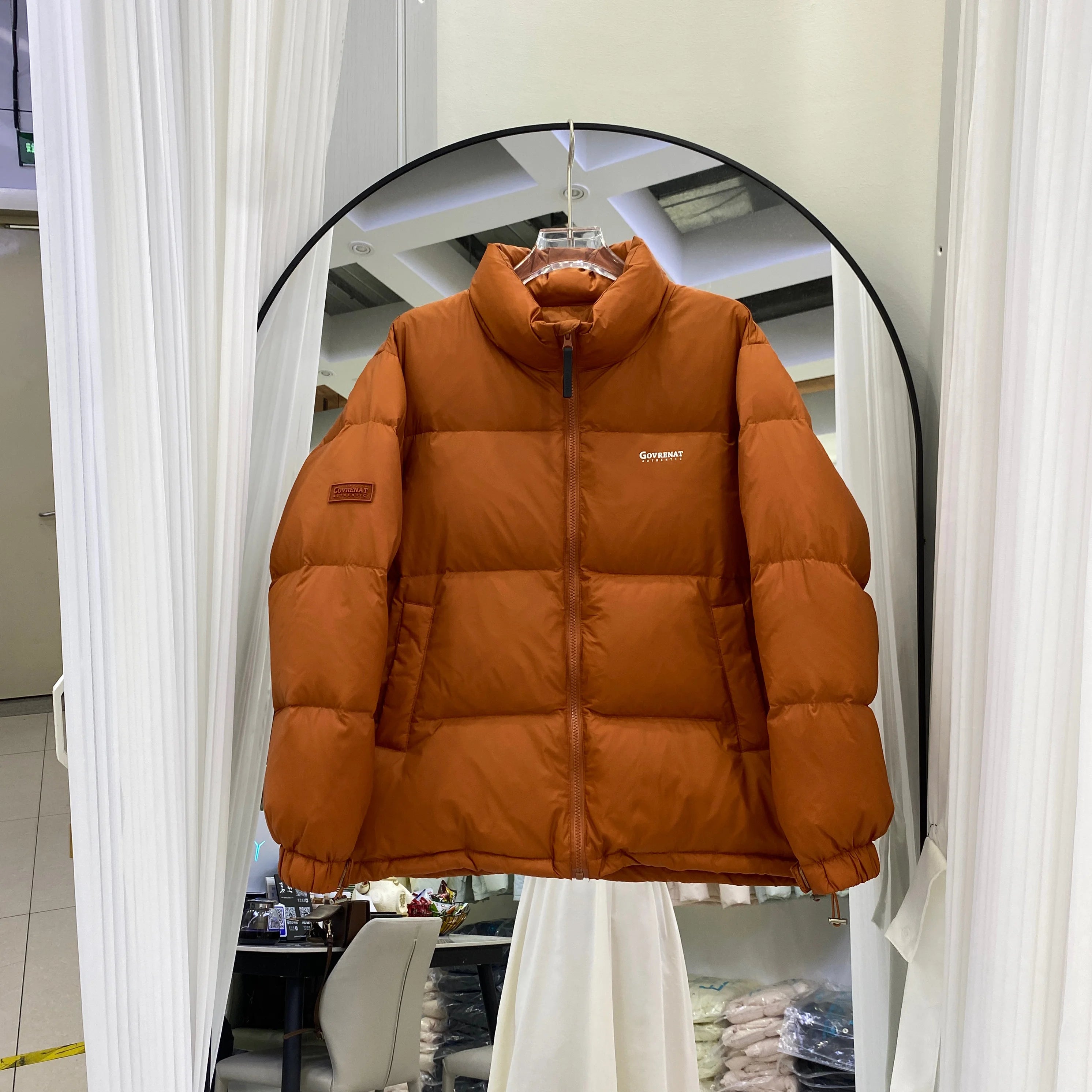 Doudoune courte et ample à col vertical pour homme et femme